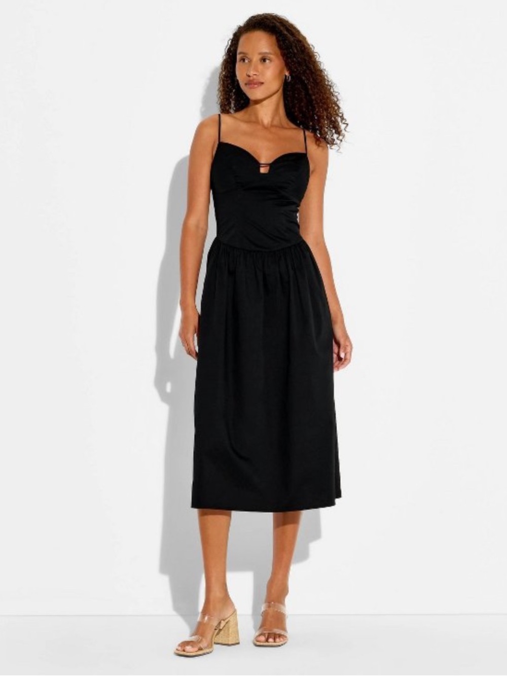 Wild fable: Knot keyhole poplin midi dress